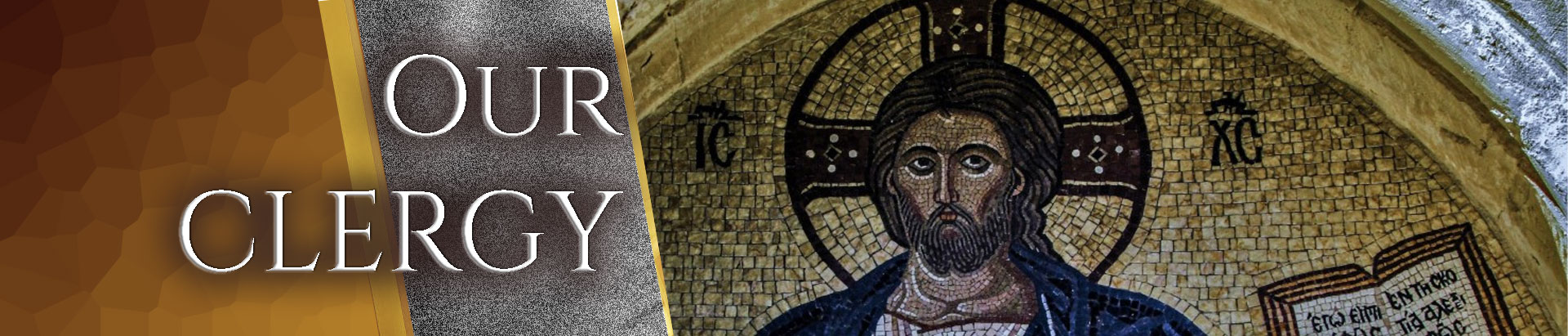 Graphic of a Renaissance mosaic of Jesus Christ with text: Our Clergy